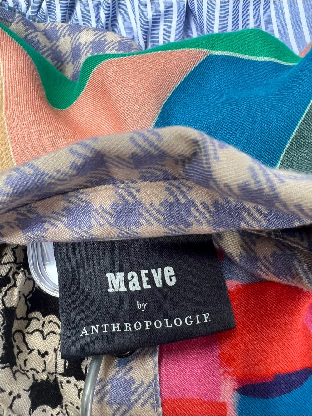 Anthropologie Colorblock Floral & Check Button-Up Blouse - Picture 2 of 7